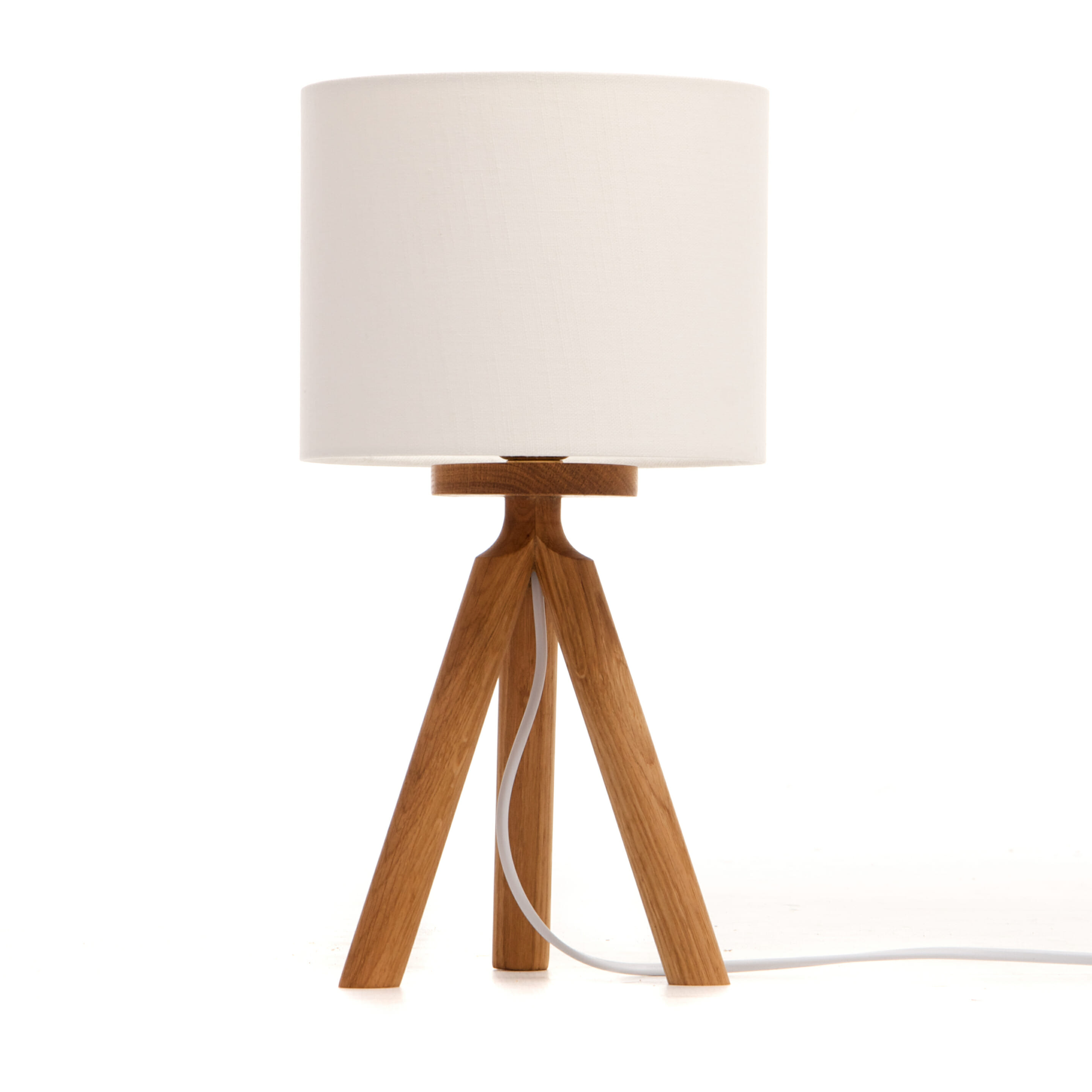 Oak tripod bedside table lamp